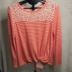 ODDY Coral Striped Floral Long Sleeve Tee